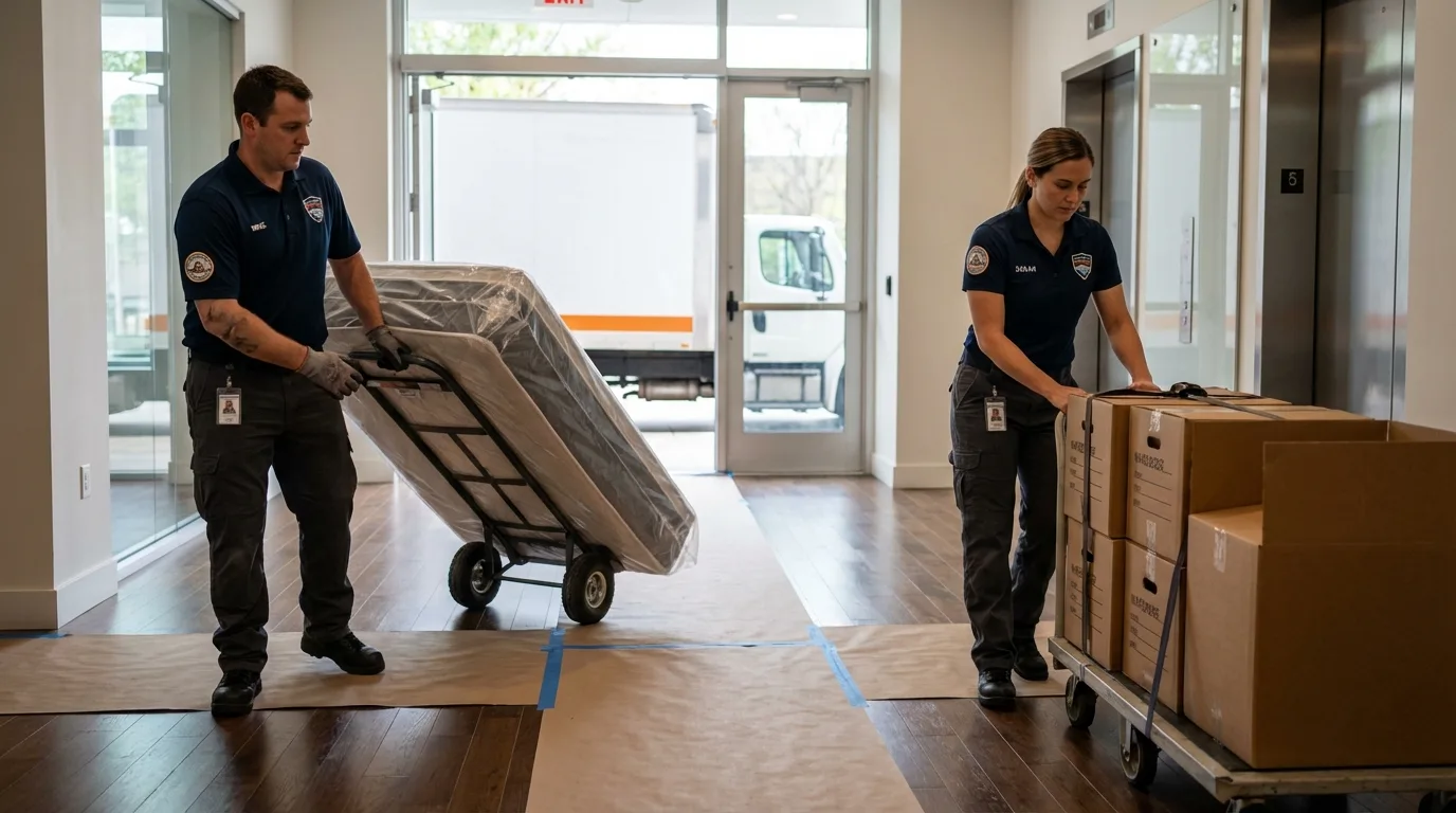 Professional apartment movers loading elevator in Floral City, FL